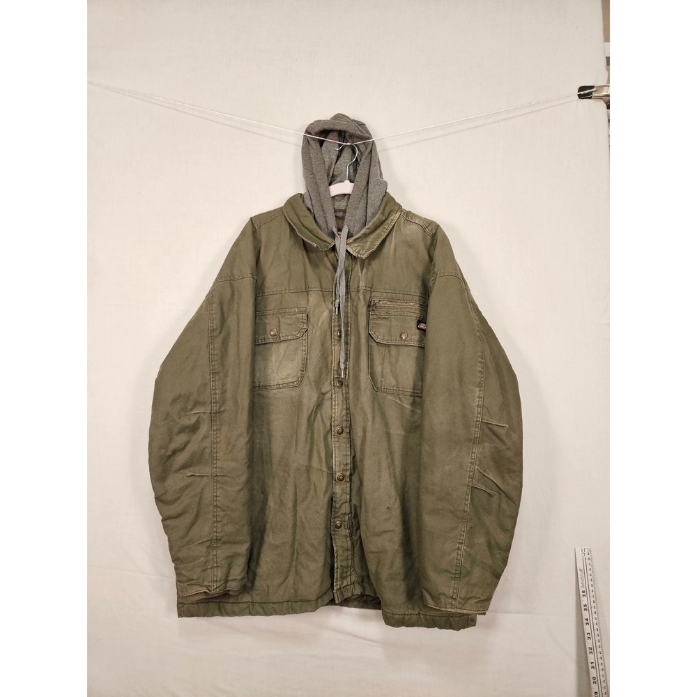 Genuine Dickies Mens 3XL Olive Green Hooded Canvas Quilted Work Jacket RN123187
